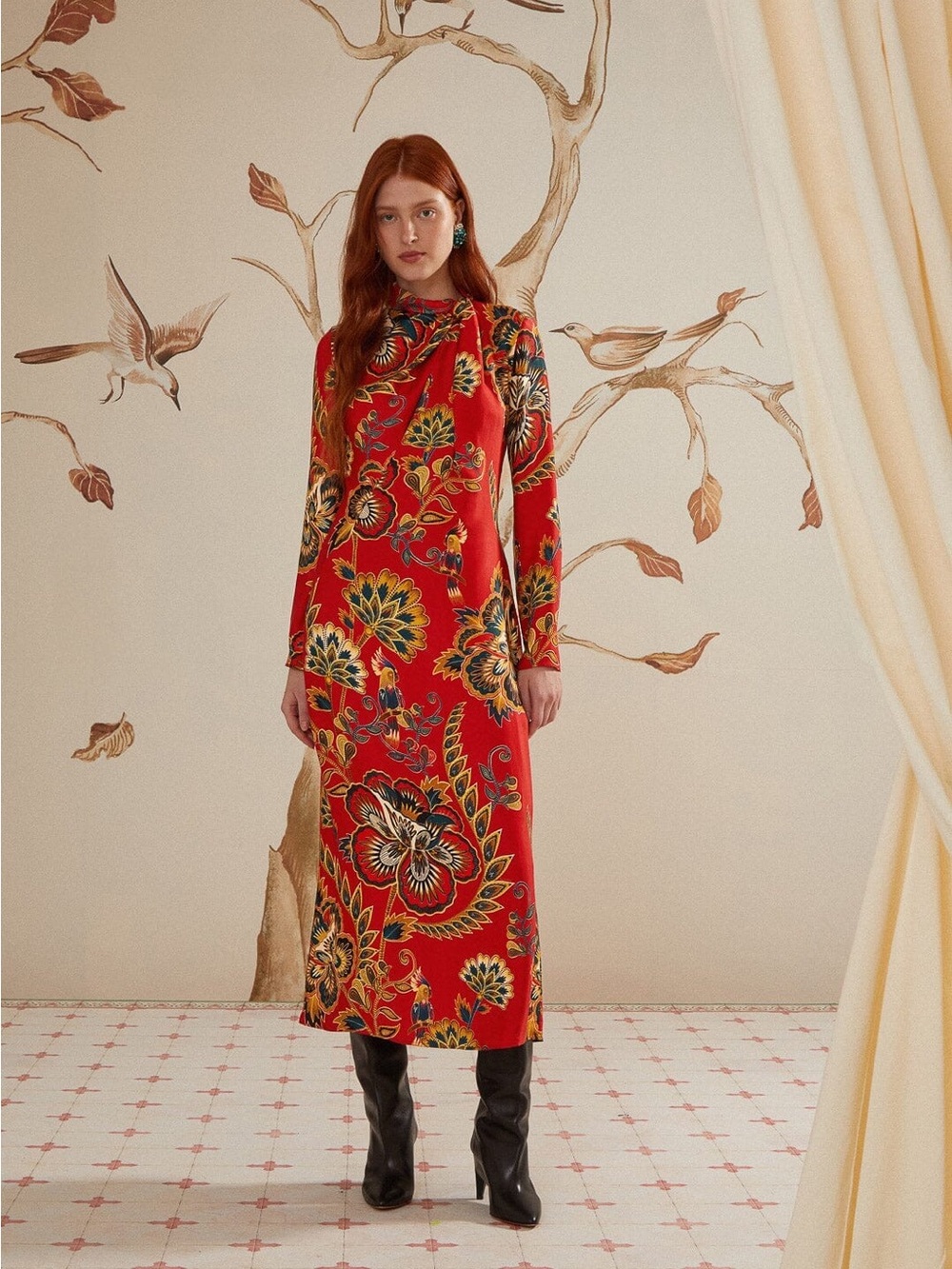 NWT FARM RIO Red Maxi Floral Cutout Midi Dress